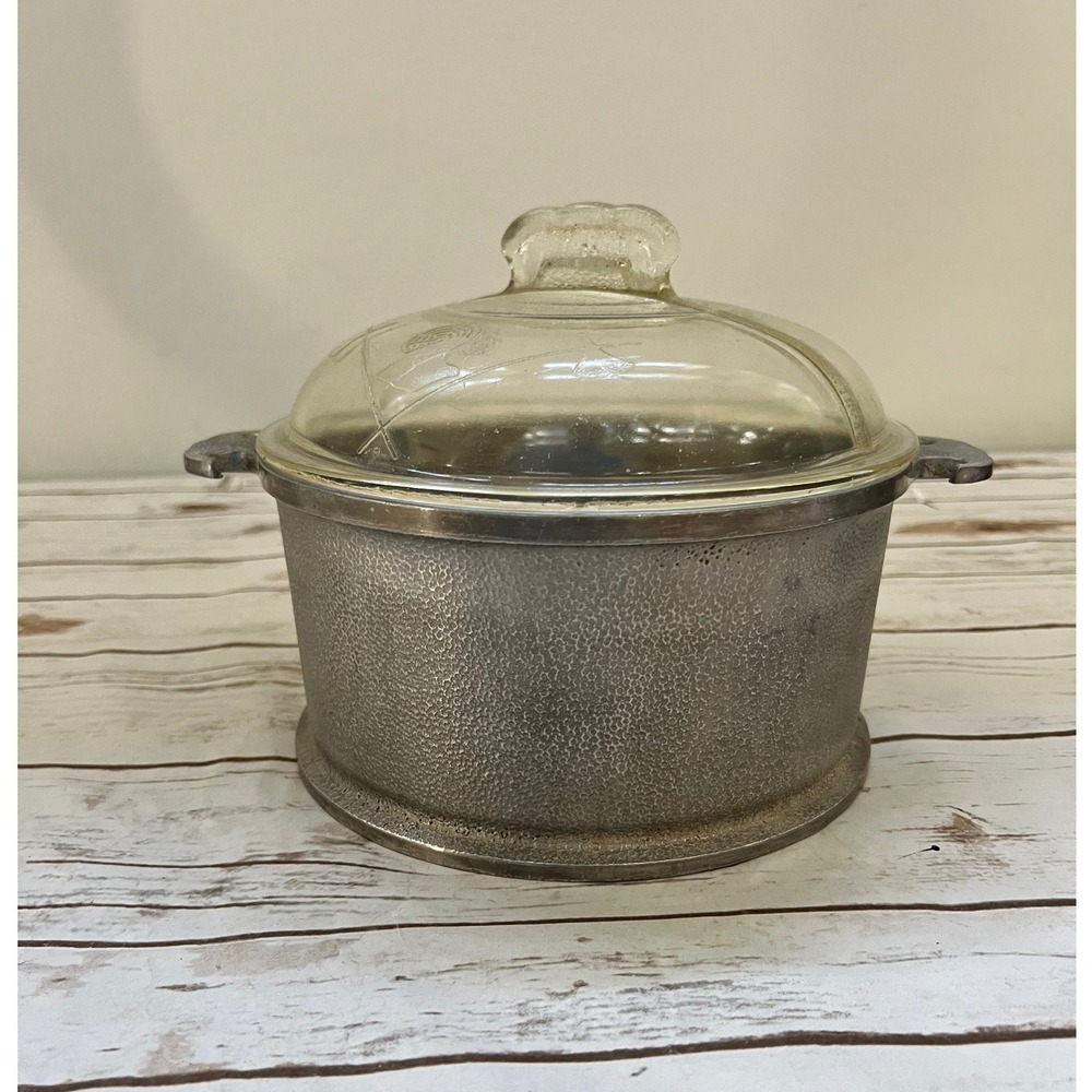 Guardian Service Dutch Oven Silver Hammered Aluminum Rooster Glass Lid 9in